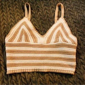 Hollister Tan and Cream Crochet Top XS